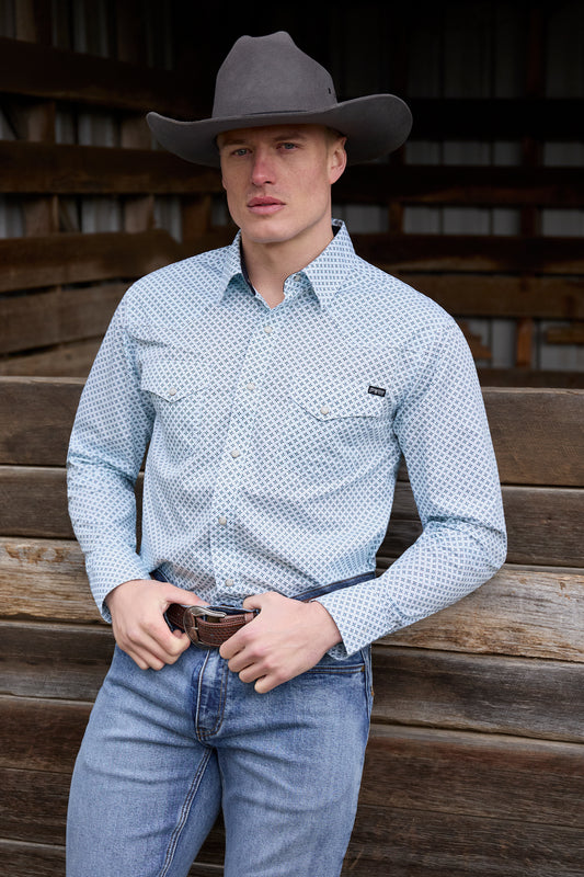 Pure Western Mens Gerald Print L/S Shirt - P6W1100165 - Green/Navy