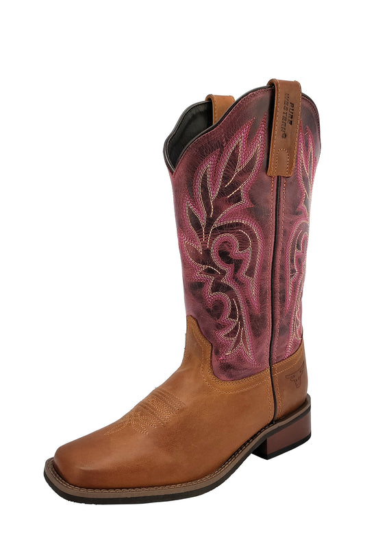 Pure Western Ladies Tyler Boot - Rust and Oiled Grape