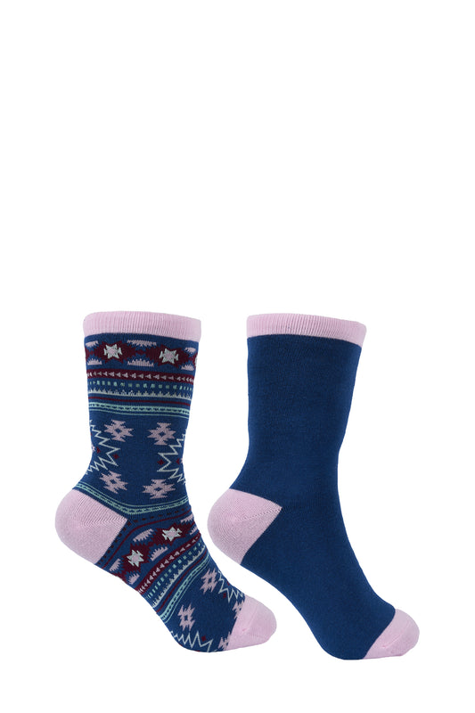 Pure Western Adult Crew Socks - Twin Pack - Navy/Pink