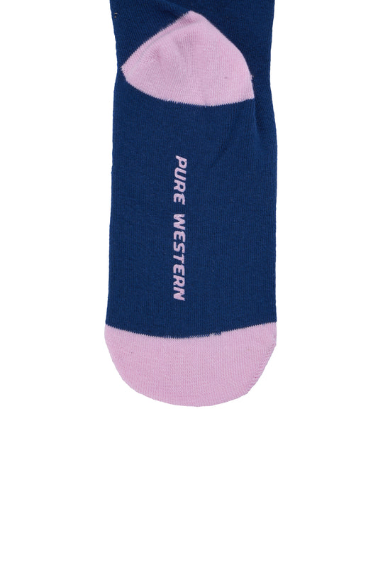 Pure Western Adult Crew Socks - Twin Pack - Navy/Pink