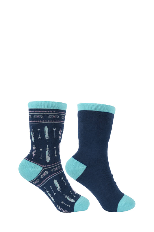 Pure Western Adult Crew Socks - Twin Pack - Navy/Turquoise