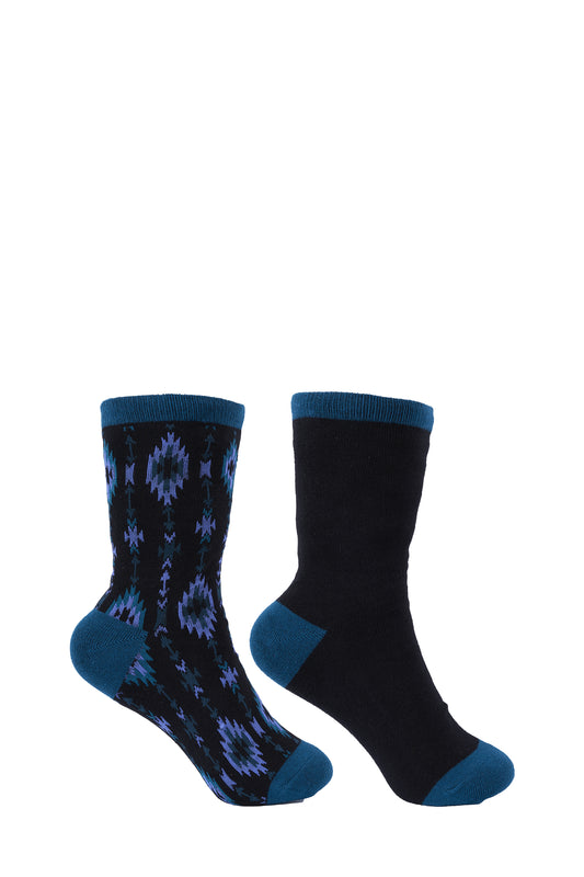 Pure Western Kids Crew Socks - Twin Pack - Black/Teal