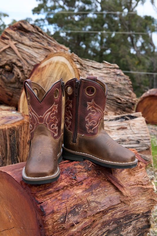 Pure Western Toddler Levi Boot - Brown/Barn Red