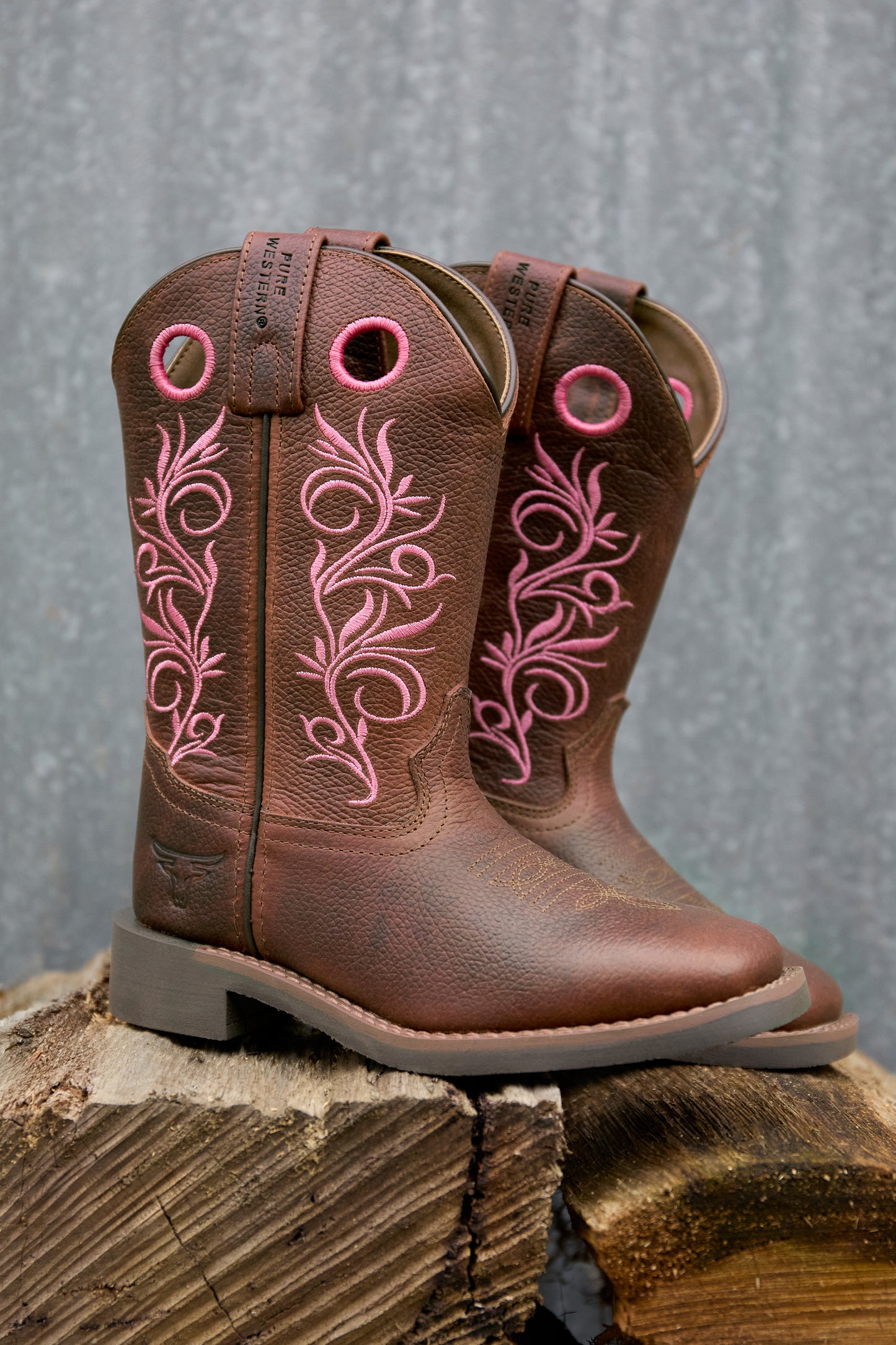 Pure Western Childrens Clara Boot - Dark Brown/Pink - PCP78126C