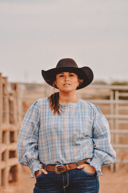 Lime & Soda Quinn Blouse - Light Blue Plaid