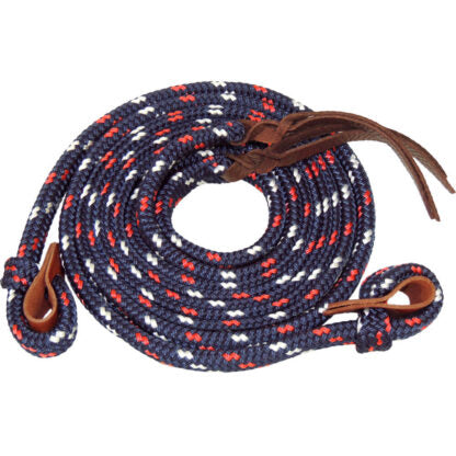 Toowoomba Saddlery Pro Series Campdraft Reins - Navy/Red/White - REINTSCD06