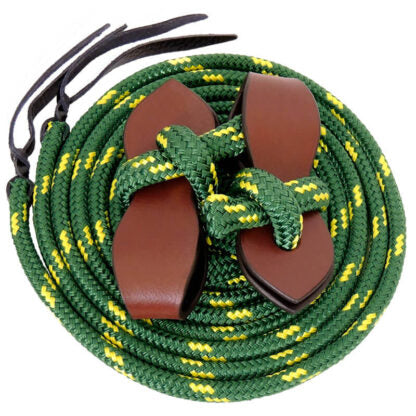 Toowoomba Saddlery Pro Series Reins with Slobber Straps - Green/Gold - REINTSPROSS08