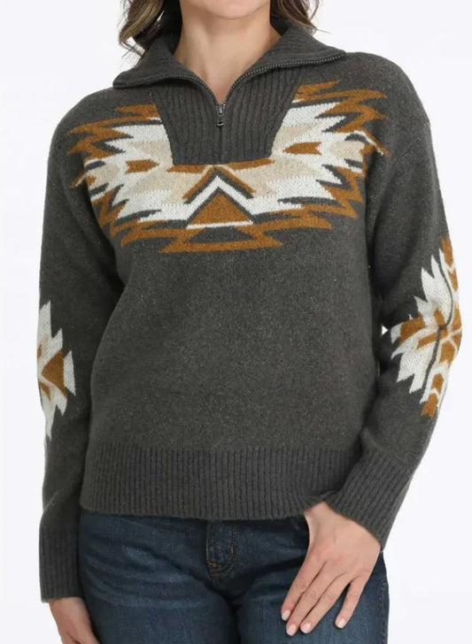 Cinch Ladies Aztec 1/4 Zip Jumper - MAK9916001