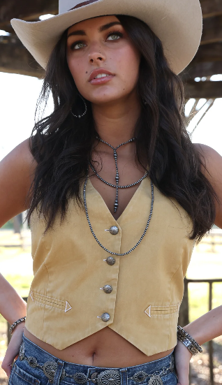 Cruel Girl Ladies Button Vest - Gold - CTV7532001