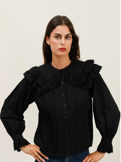 Ladies Blouse with Wide Ruffled Collar - 5878