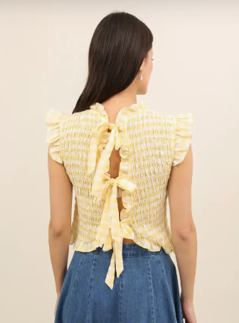 Ladies Smocked Gingham Top with Ruffles - 6073