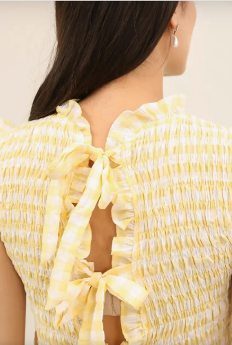 Ladies Smocked Gingham Top with Ruffles - 6073