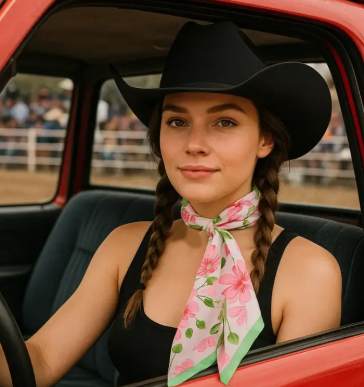 Pink and Green Western Skinny Mini Wild Rag Scarf - TW139