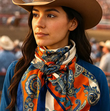 Orange and Blue Paisley Wild Rag/Scarf - 35 x 35" - WR302