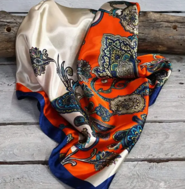 Orange and Blue Paisley Wild Rag/Scarf - 35 x 35" - WR302