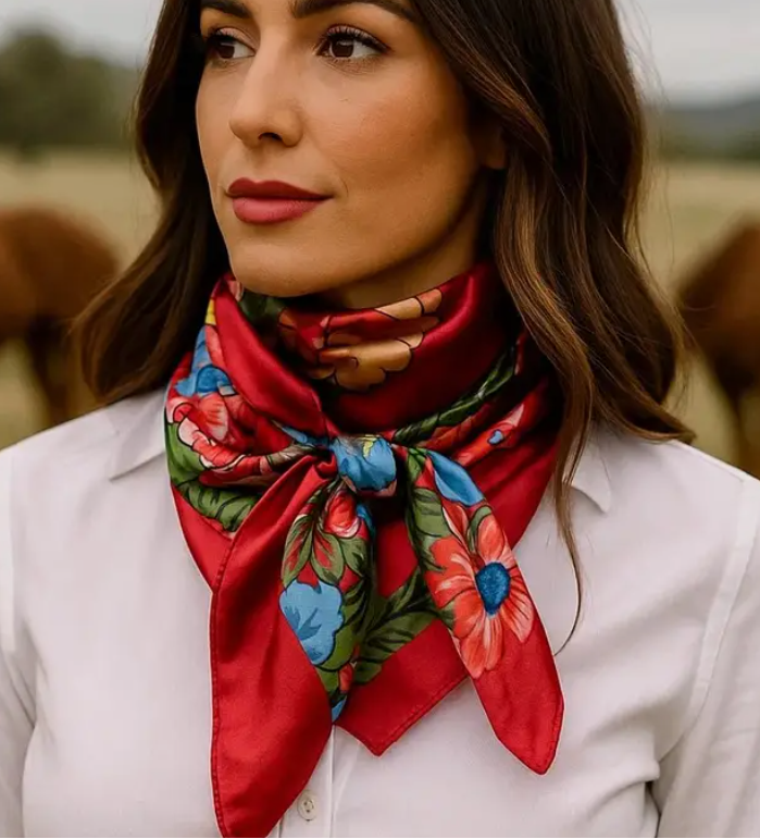 Big Red Floral Wild Rag/Scarf - 35 x 35" - WR1020