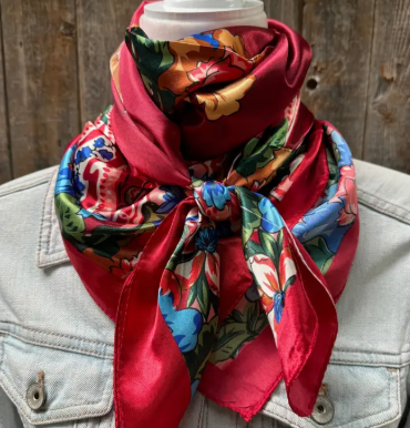 Big Red Floral Wild Rag/Scarf - 35 x 35" - WR1020