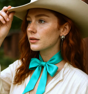 Turquoise Western Skinny Mini Wild Rag Scarf - TW301