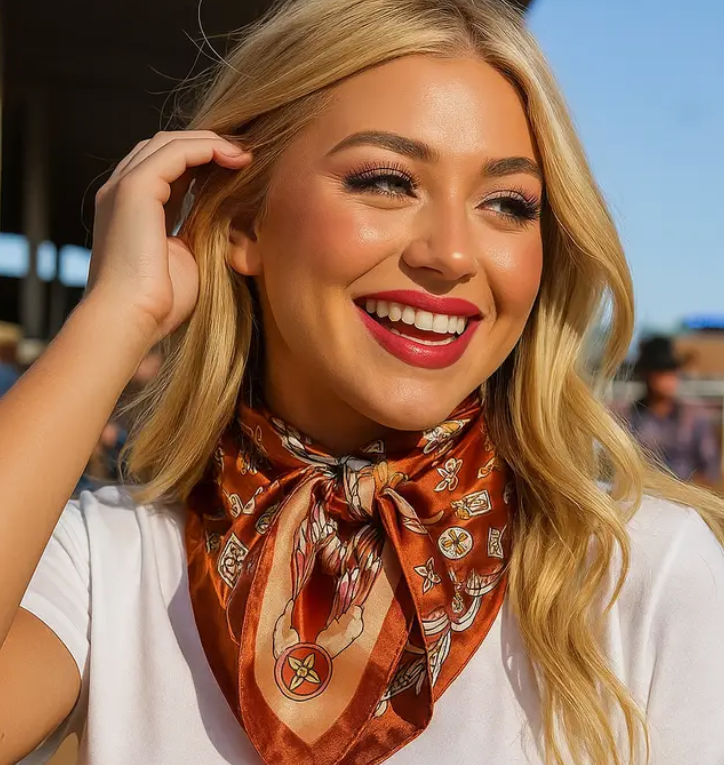 Orange Multi-Floral Wild Rag/Scarf - 35 x 35" - WR913X