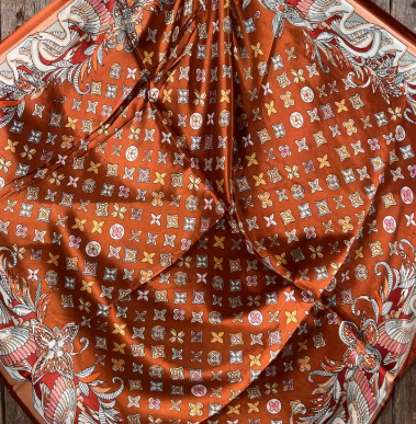 Orange Multi-Floral Wild Rag/Scarf - 35 x 35" - WR913X