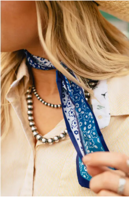Blue and White Western Skinny Mini Wild Rag Scarf - TW104