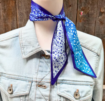 Blue and White Western Skinny Mini Wild Rag Scarf - TW104