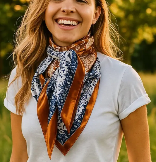 Rust and Navy Paisley Wild Rag/Scarf - 35 x 35" - WR3299