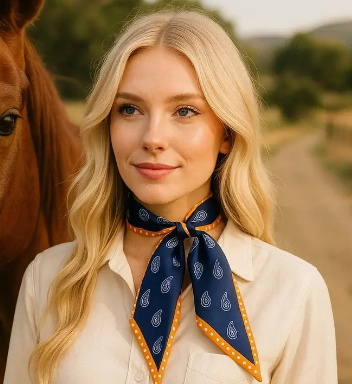 Navy and Rust Western Skinny Mini Wild Rag Scarf - TW107