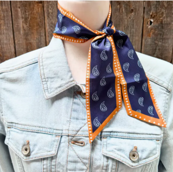 Navy and Rust Western Skinny Mini Wild Rag Scarf - TW107