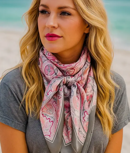 Pink and Grey Paisley Wild Rag/Scarf - 35 x 35" - WR3416