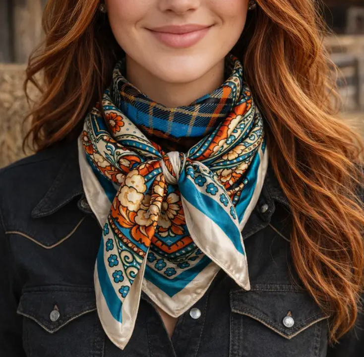 Teal and Cream Paisley Wild Rag/Scarf - 35 x 35" - WR910