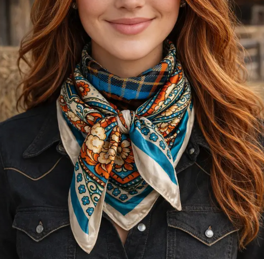 Teal and Cream Paisley Wild Rag/Scarf - 35 x 35" - WR910