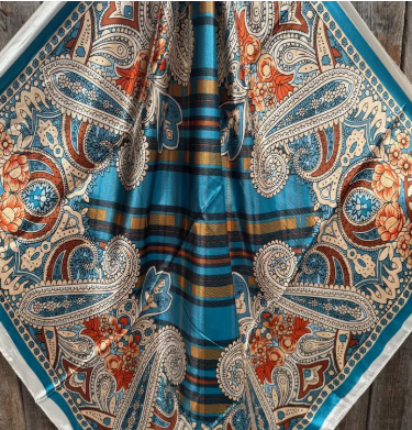 Teal and Cream Paisley Wild Rag/Scarf - 35 x 35" - WR910