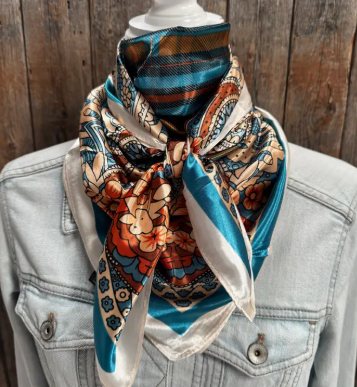 Teal and Cream Paisley Wild Rag/Scarf - 35 x 35" - WR910