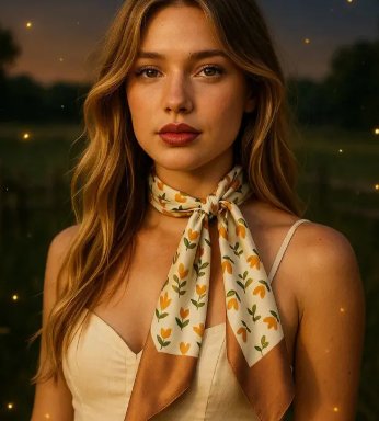 Tan and Cream Western Skinny Mini Wild Rag Scarf - TW103
