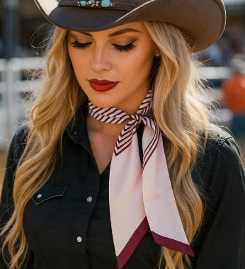 Burgandy and Cream Western Skinny Mini Wild Rag Scarf - TW141