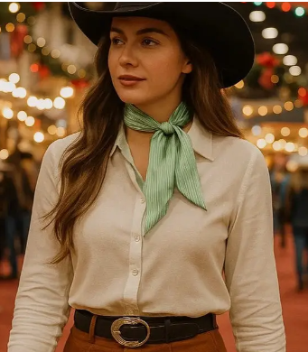 Green and White Western Skinny Mini Wild Rag Scarf - TW127