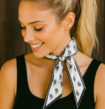 Black and White Western Skinny Mini Wild Rag Scarf - TW120