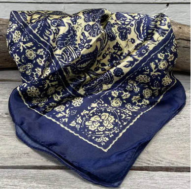 Royal Blue and Cream Paisley Wild Rag/Scarf - 35 x 35" - WR144