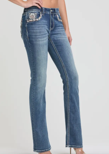 Grace in LA Aztec Modify Mid Rise Boot Cut Jean - EB-61783-30"