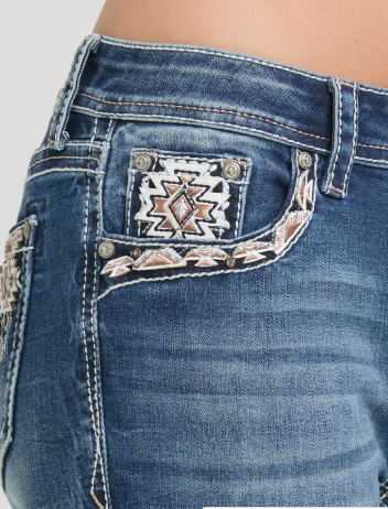 Grace in LA Aztec Modify Mid Rise Boot Cut Jean - EB-61783-30"