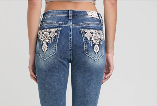 Grace in LA Aztec Modify Mid Rise Boot Cut Jean - EB-61783-30"