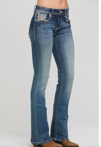 Grace in LA 3 Diamonds Modify Mid Rise Boot Cut 34" - EB-81810