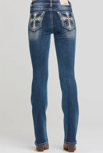 Grace in LA Ladies Cross Embroidery Plus Bootcut Jean - PB-51948