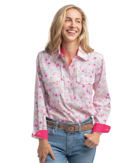 Just Country Ladies Georgie Half Button Print L/S Shirt - WWLS2643