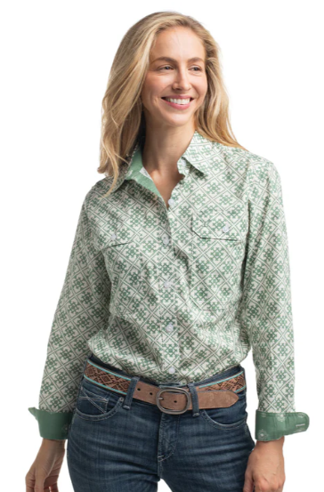 Just Country Ladies Abbey Frills Full Button Print L/S Shirt - WWLS2639