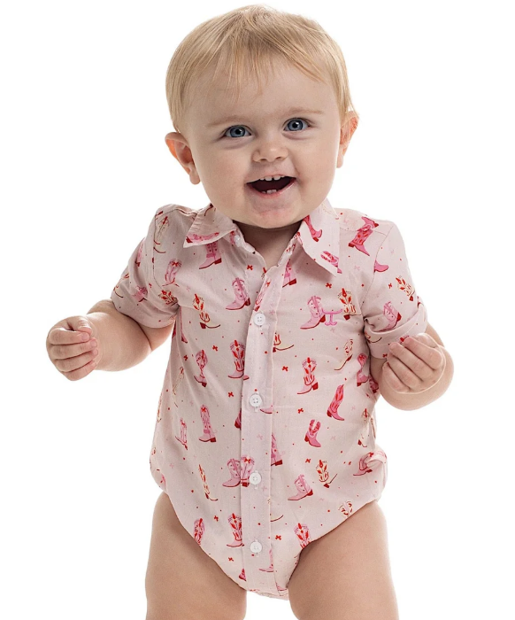 Just Country Infant Frankie S/S Full Button Jumpsuit - Baby Pink Boots - IWSS2644