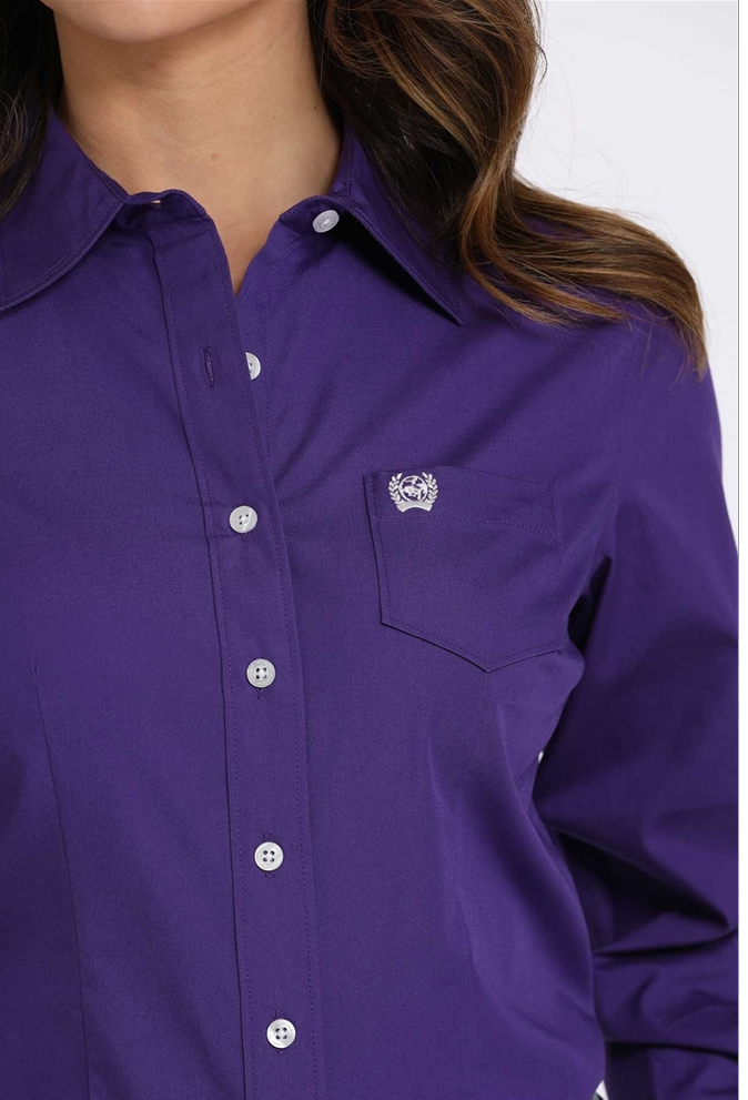 Cinch Ladies Solid Purple L/S Shirt - MSW9164076