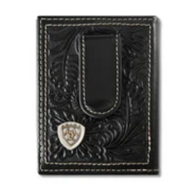 Ariat Mens Money Clip Floral Embossed Wallet - Black - A3564601