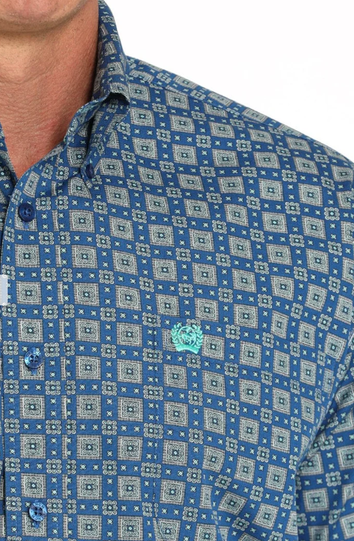 Cinch Mens Royal Blue Geometric Print S/S Shirt - MTW1111486